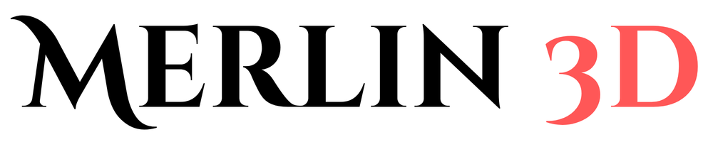 Logo with 'Merlin' in black and '3D' in red on white background.